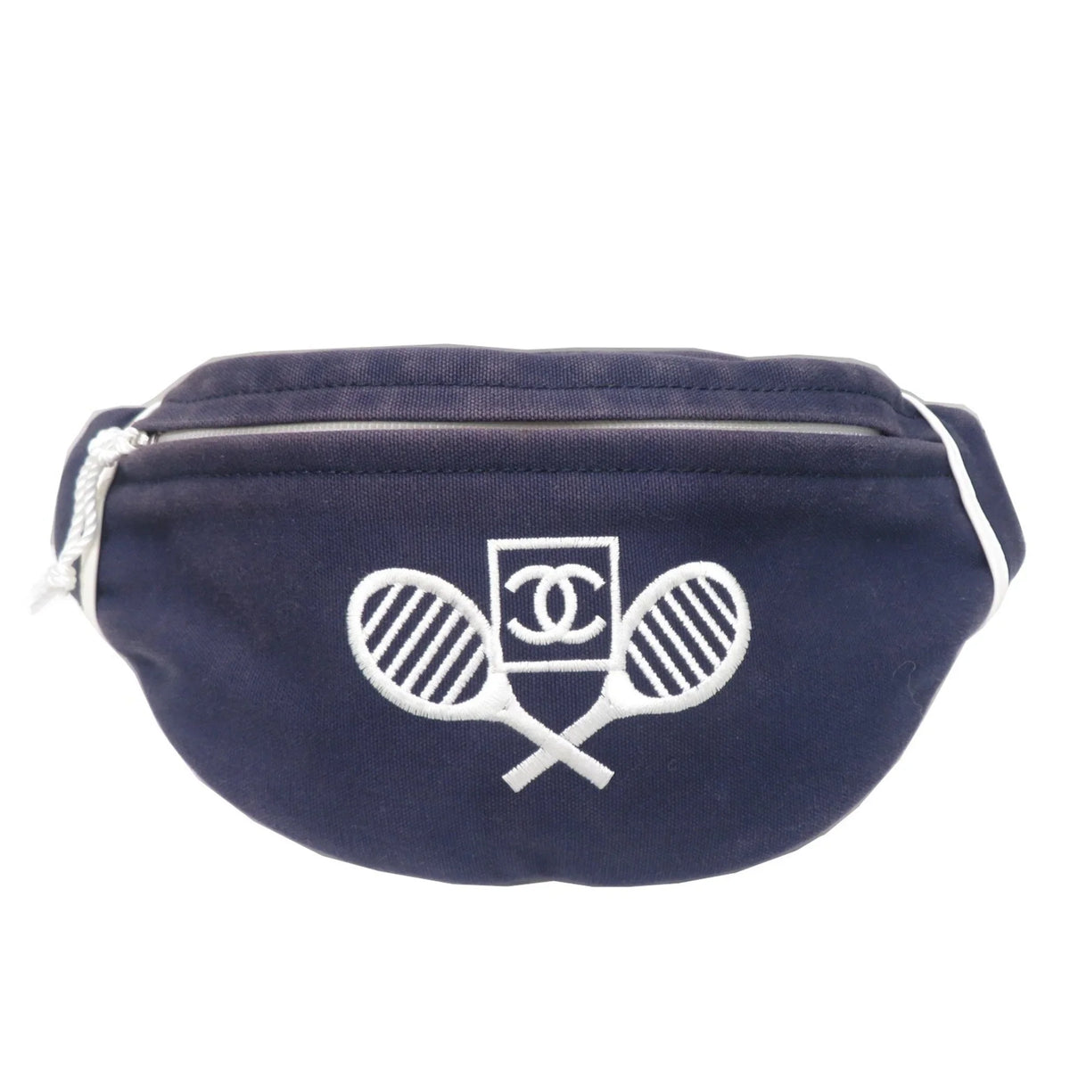 Pre-Owned CHANEL Sportsline Waist Bag Body Navy/White Canvas Women's Men's (Good)