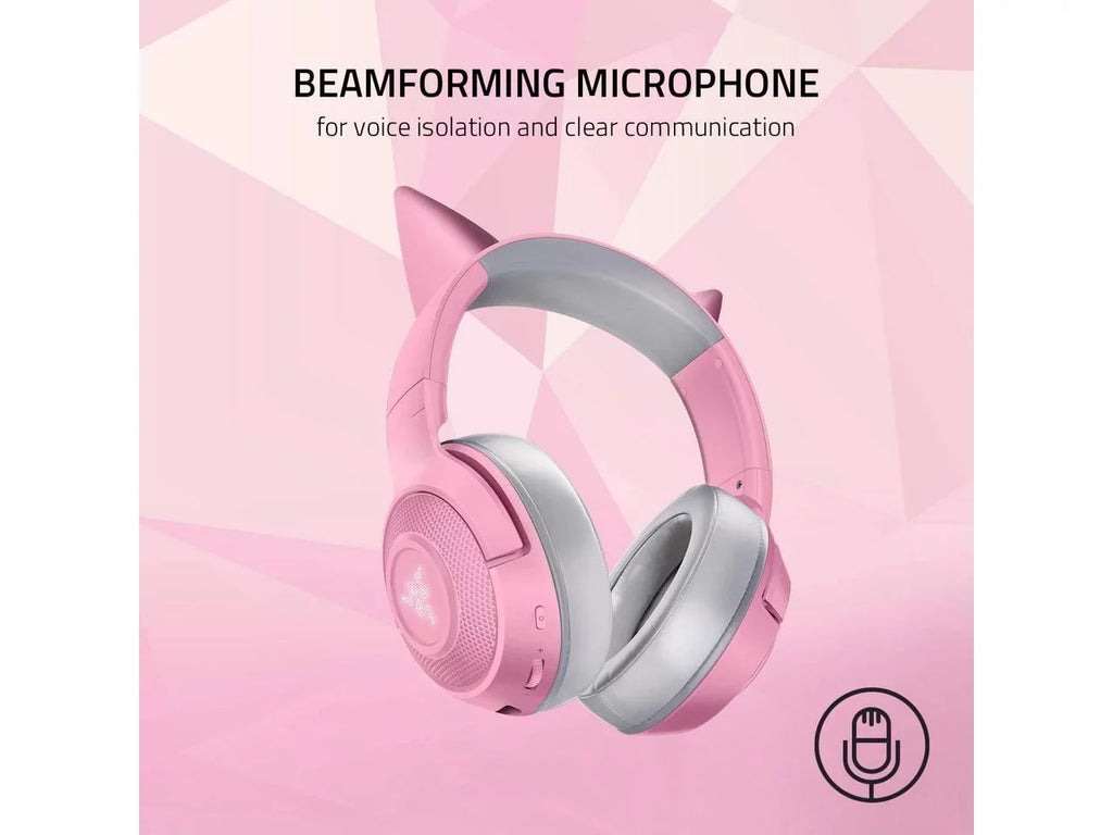 Kraken BT Kitty Edition: Bluetooth 5.0-40ms Low Latency Connection - Custom-Tuned 40mm Drivers - Beamforming Microphone - Powered by  Chroma - Quartz Pink