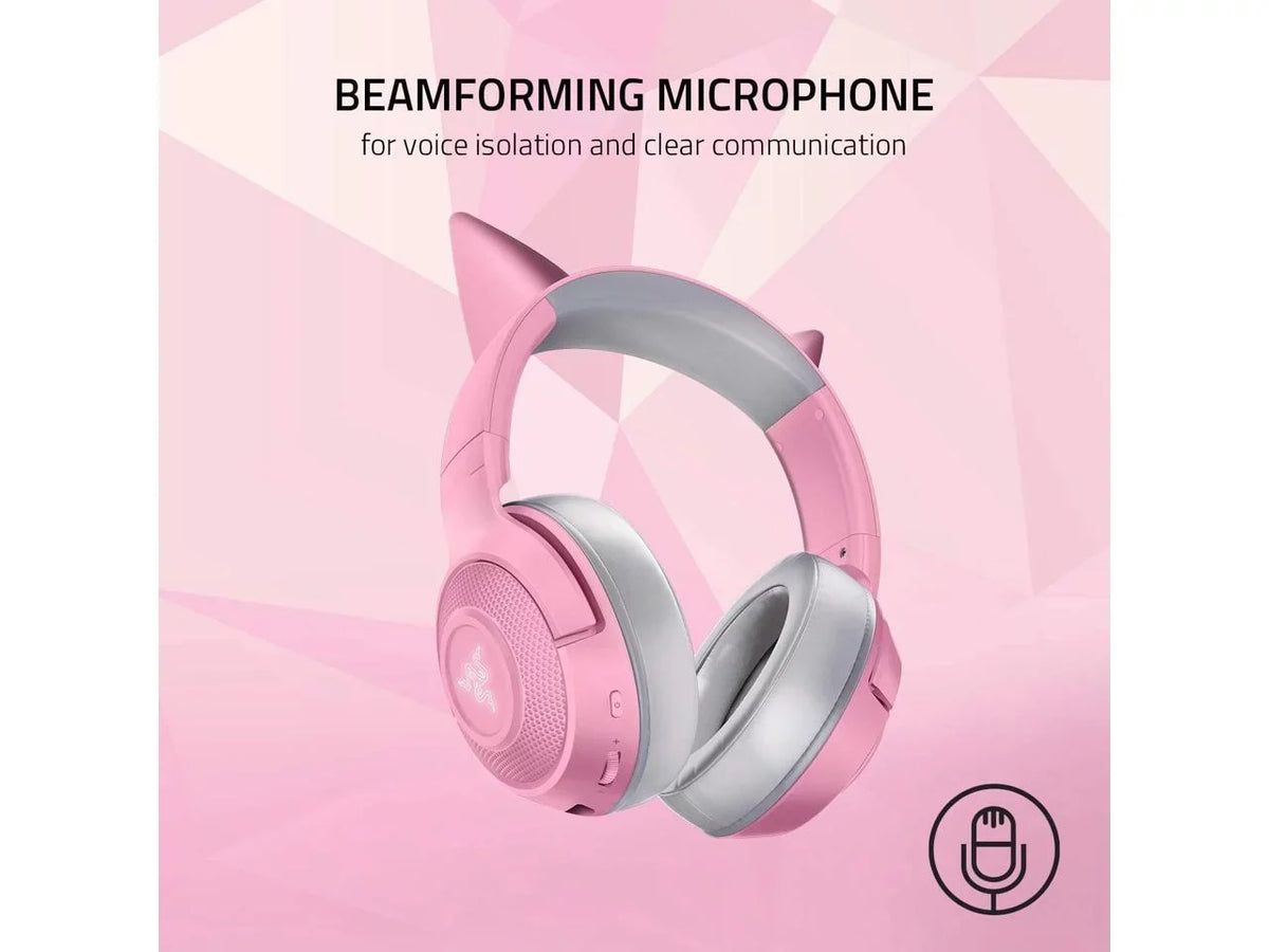 Kraken BT Kitty Edition: Bluetooth 5.0-40ms Low Latency Connection - Custom-Tuned 40mm Drivers - Beamforming Microphone - Powered by  Chroma - Quartz Pink