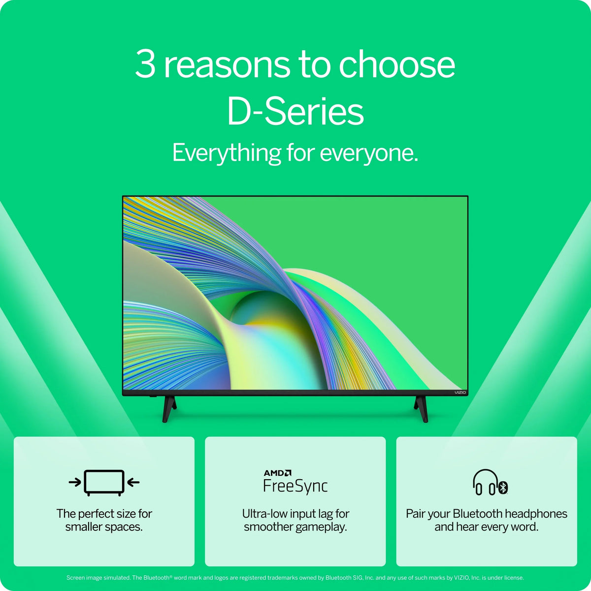 VIZIO 24" Class D-Series FHD LED Smart TV for Gaming and Streaming, Bluetooth Headphone Capable (Online Only) D24fM-K01