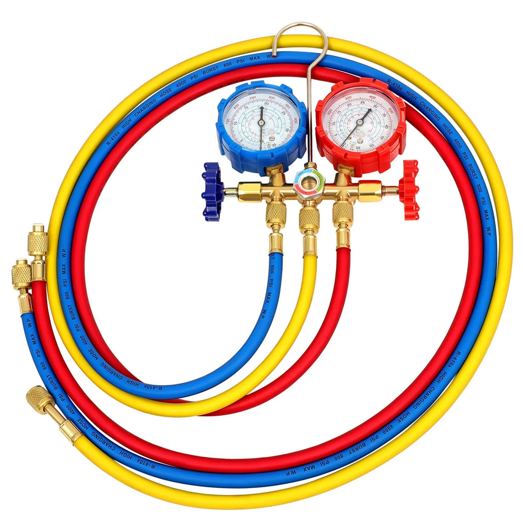 Complete Refrigerant Repair Tool Kit,1/3  4CFM HVAC Vacuum Pump,R134a AC Manifold Gauge Set With Hoses and Quick Couplers,Leak Detector For Air Conditioner