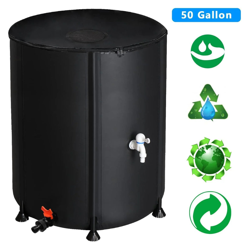 Portable Rain Barrel moisture Collector Tank with Spigot Filter Black 50 Gallon