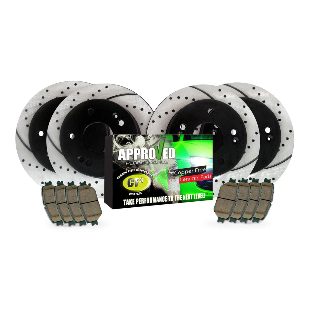 Approved Performance C2486 Front & Rear Drilled & Slotted, Black Powder Coated Disc Brake Rotor & Pad Kit Fits 200, Compass, Patriot, Lancer, Caliber, Avenger, NOTE: With 302 MM (11.89") Rear Rotors