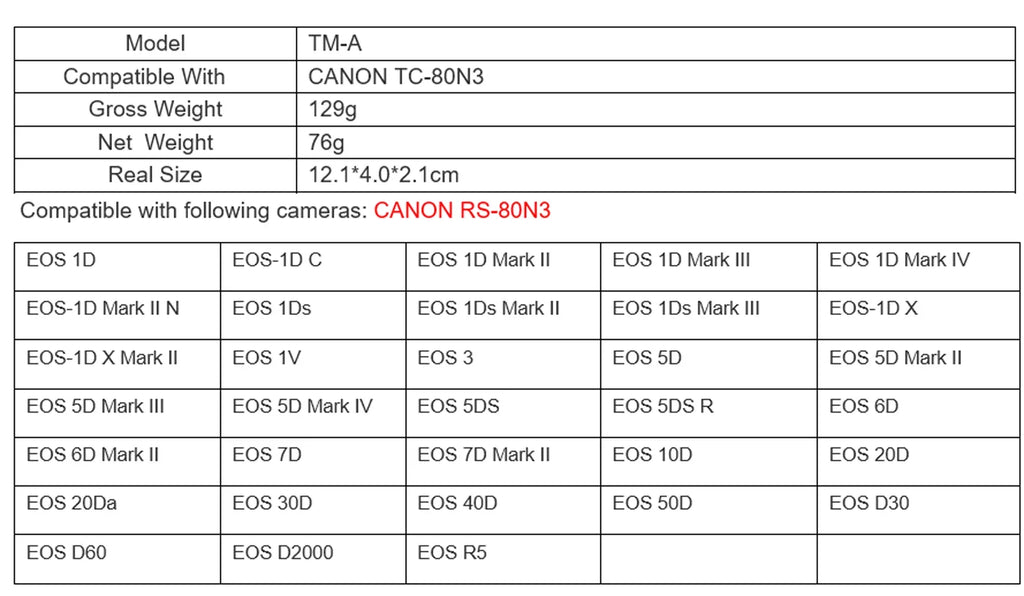 JJC TM-A Intervalometer Timer Remote Shutter Cord for  EOS 1D 1D C 1D Mark II III IV II N 1Ds Mark II III 1D X 1D X Mark II 5D Mark II III IV 5DS 5DS R 6D 6D Mark II 7D 7D Mark II 50D EOS R5