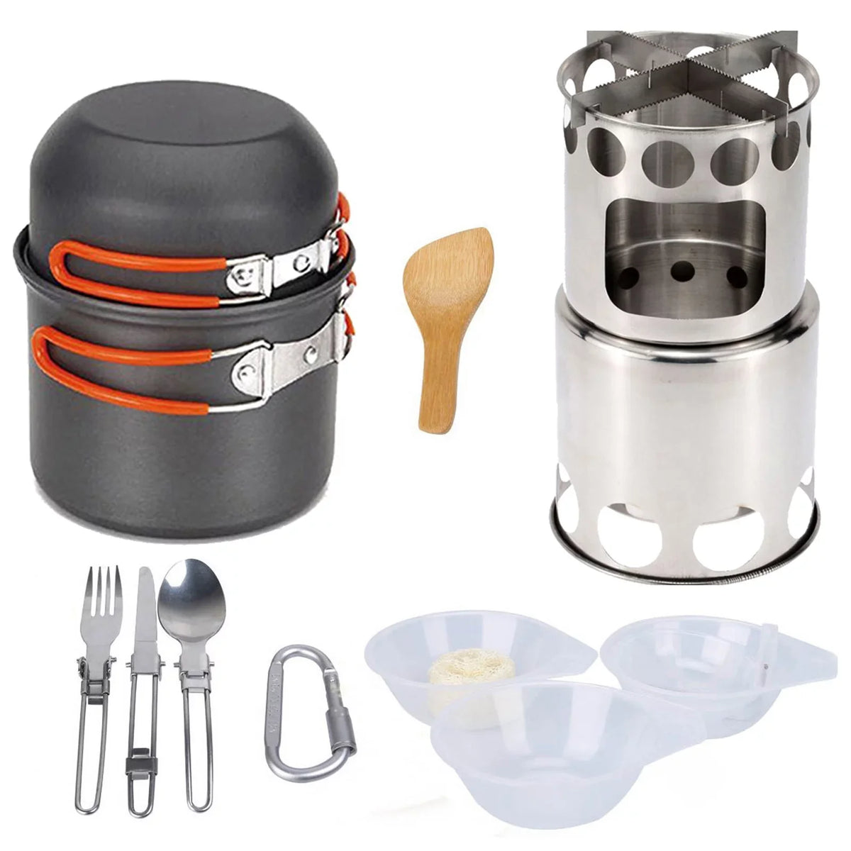 ammoon Cooking Utensils Set with Camping Stove Lightweight Aluminum Pot and Stainless Steel Cutlery Ideal for Backpacking and Picnics