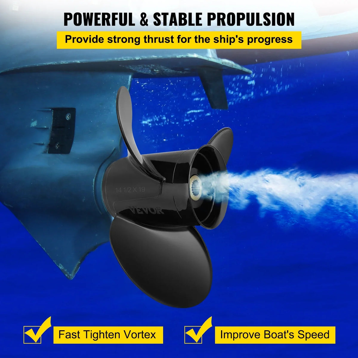 VEVOR Outboard Propeller, 3-Blade 14.5" x 19" craft Propeller, Replace for OEM 3817468, suitable with SX Sterndrives Outboard Volvo Penta Engine, Right-handed Aluminium Propeller & 19 Spline Teeth