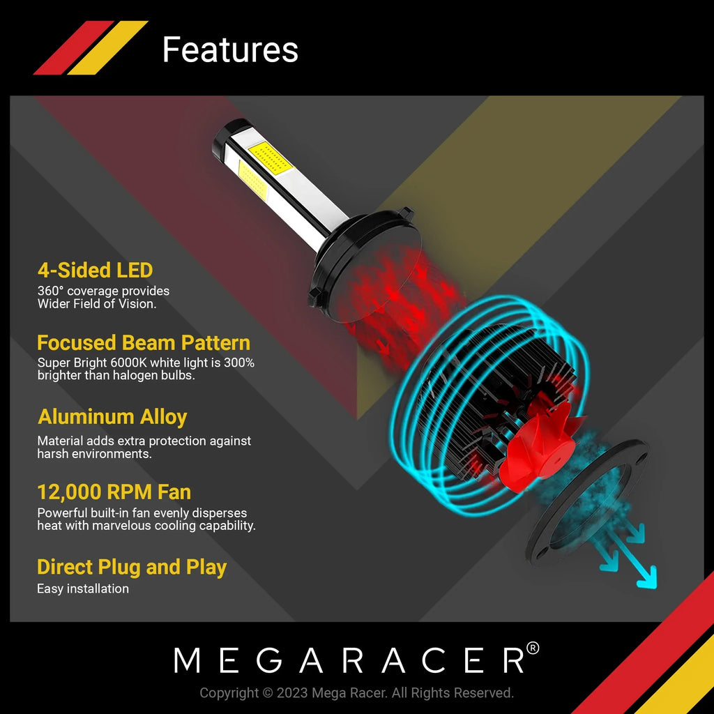Mega Racer  440i xDrive 4 Sided H11 H9 H8 LED Headlight Bulbs 6000K Diamond White 12V 60W 10000LM  440i xDrive 2017 17 Fog Light Automotive Replacement
