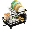 2 Tier Dish Rack and Dish Drainer for Kitchen Counter, Dish Drying Rack with Dish Drainer, Detachable Stainless Steel Dish Drainer Rack with Utensil Holder, Kitchen Dishes Storage and Organizers, Blac